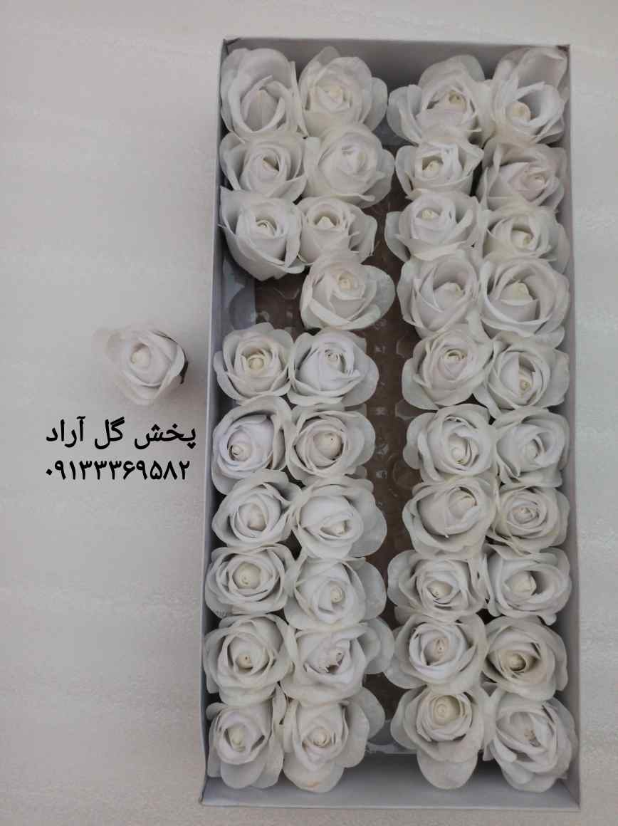 سر گل رز مصنوعی سفید طرح صابونی با کیفیت 1 سر گل رز مصنوعی سفید