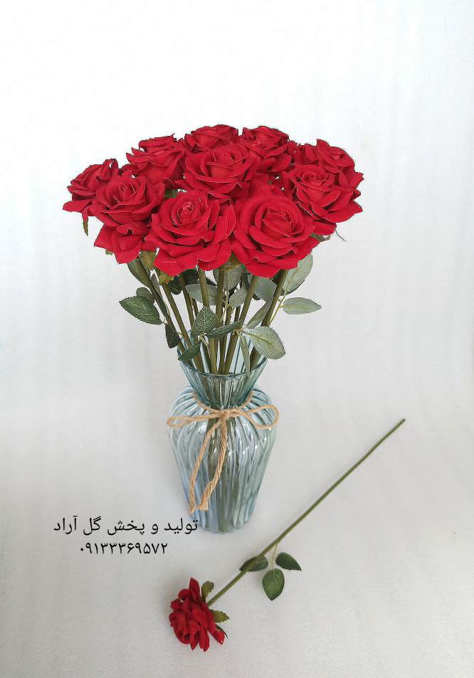 قیمت شاخه گل رز مصنوعی قرمز لاکچری - Image 4