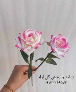 شاخه گل رز مصنوعی سفید لب صورتی باکیفیت و قابل شستشو